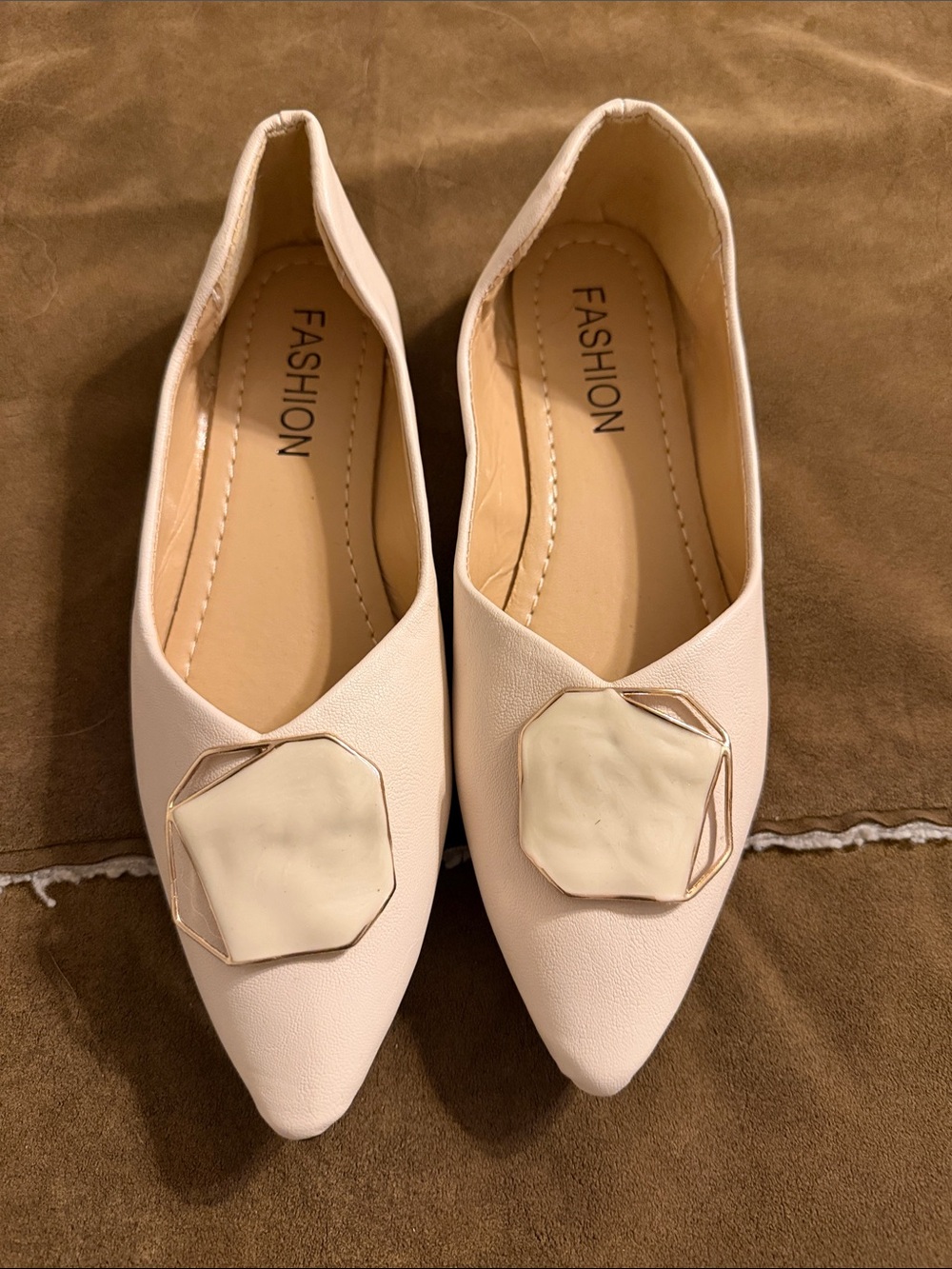Women's Pointed Toe Flats in beige with Decorative Accent